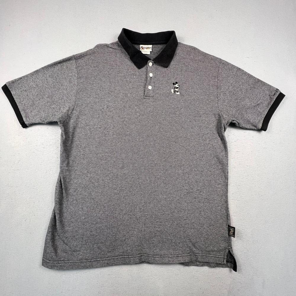 Walt Disney World Polo Shirt Mens XL Gray Herringbone Mickey Mouse Embroidered